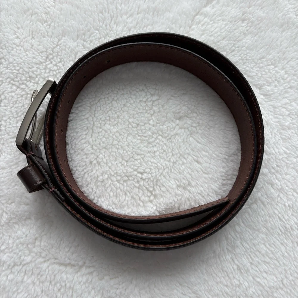 Caribbean Joe Brown Leather Belt with Silver Buckle